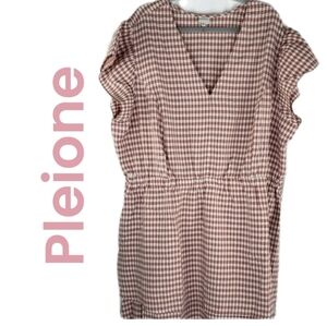 Pleione Womens Pull Over Seersucker Plaid Brown & White Summer Dress Sz 4X